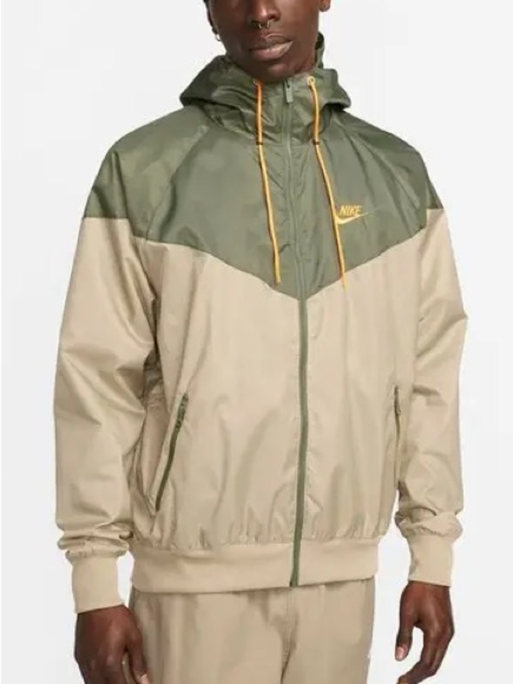 NWOT Nike Windrunner Hooded Men's Two-Tone Olive Beige Windbreaker Jacket M Fall